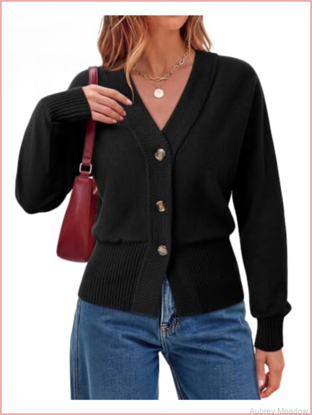 V Neck Button Up Cardigan Sweater Soft Knit Waist Defining